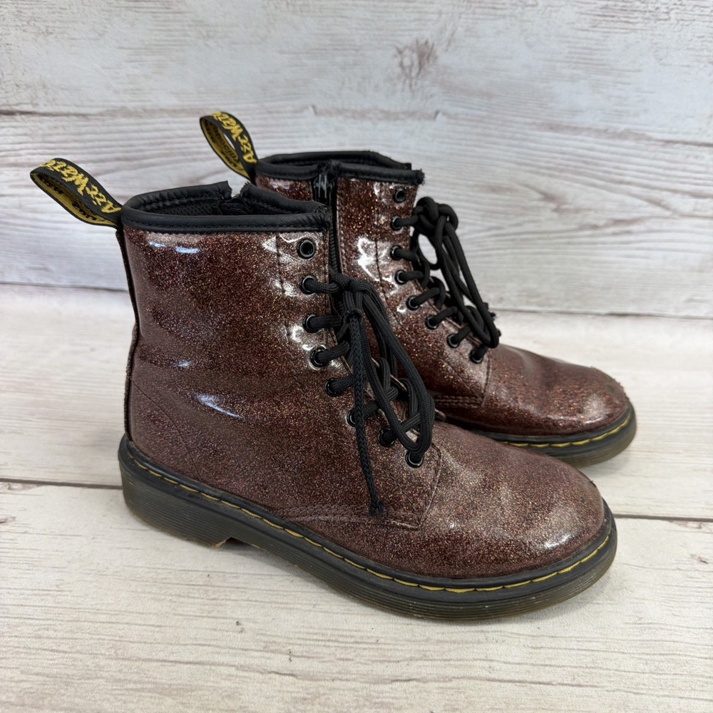 Dr Martens Doc 1460 Glitter J Girls Kids 2 Purple Patent Leather Combat Boots